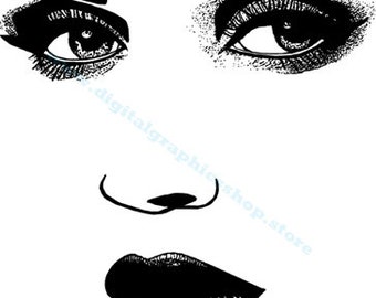 womans face png, eyes black lipstick printable makeup art clipart png instant download digital print face beauty image graphics