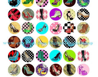highheel shoes, collage sheet, 1 inch circles, fashion clipart, digital print, instant download, printables