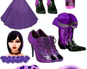 purple fashion clothes makeup collage sheet high heel shoe clipart png printable instant download digital image downloadable