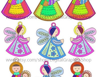 Virgin Mary Jesus angels ornaments cut outs collage sheet printable clipart digital download images for DIY folk art crafts