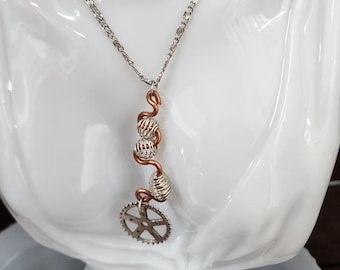copper wire gears steampunk chain NECKLACE coil beads handmade jewelry