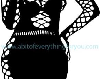 sexy dominatrix pinup girl black fishnet body stocking printable art clipart png jpg svg fashion digital transfer image instant download