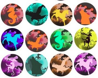 animal silhouettes fractals collage sheet 2 inch circles clip art graphics images digital download craft printables downloadable art