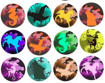 animal silhouettes fractals collage sheet 2 inch circles clip art graphics images digital download craft printables downloadable art