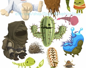 vintage video game monsters creatures digital collage printable stickers art instant download scrapbook journals cards tags crafts