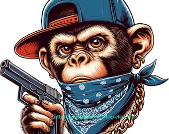 gangster monkey png, jpg, cartoon animal illustration clipart, printable art, digital print download