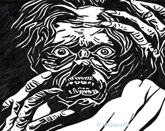 Zombie Art Abstract  drawing ink illustration horror original art