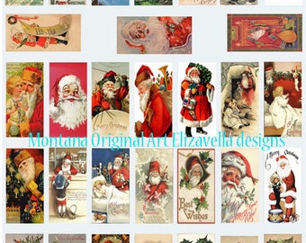 vintage christmas santa claus dominos collage sheet 1" x 2" inch clipart digital download graphics image printables for pendants
