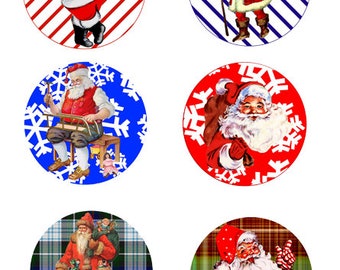 vintage santa claus christmas collage sheet clipart digital print, instant download, 3.5 inch circles,  printable ornaments