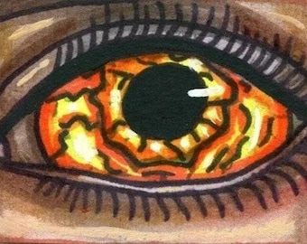 Contaminated zombie eye aceo original art, monsters horror art, hand drawn art atc art card, original art drawing, sci fi art miniature