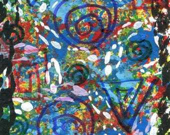 The Ancients abstract original aceo art painting modern colorful miniature artist card acrylics markers