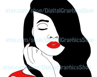 sexy vixen womans face png jpg svg vector closed eyes red lips makeup printable wall art instant download png clipart digital print