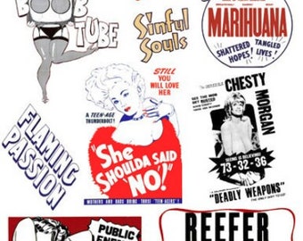sexy movie poster titles words quotes phrases collage sheet clipart digital download gift tag card making journal scrapbook crafting paper