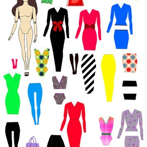 brown hair paper doll clothes png jpg cartoon art clipart printable die cuts intant download cut outs digital image graphics