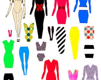 brown hair paper doll clothes png jpg cartoon art clipart printable die cuts intant download cut outs digital image graphics