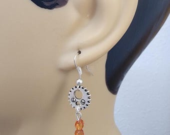 gear charms white black brown bead drop earrings handmade jewelry