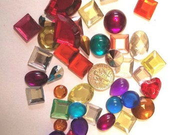 acrylic cabachon gems 41 piece assorted sizes shapes colors jewelry craft supply