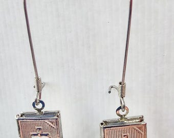silver tone metal bible locket charm earrings dangles handmade jewelry