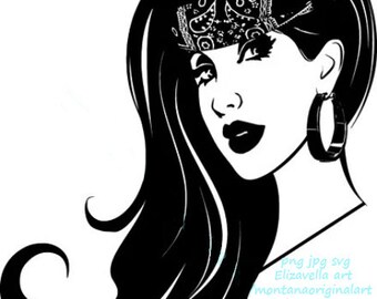 Chola bandana mexican woman face png svg printable gangster pinup girl digital art instant download clipart
