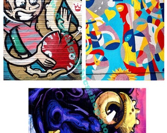 graffiti street art, 4 x6 inch printable wall art,  urban abstract paintings, collage sheet, jpg, digital prints, instant download art,