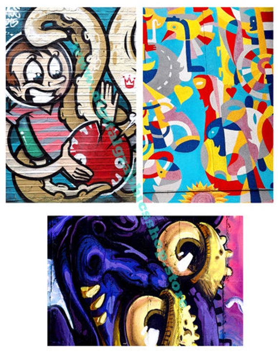 graffiti street art, 4 x6 inch printable wall art,  urban abstract paintings, collage sheet, jpg, digital prints, instant download art,