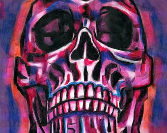 red skull abstract pastels drawing original art death calavera cubist