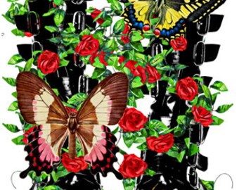 goth fashion art printables, black boots, red roses png, butterflies, bugs, watercolor clipart, shoes, instant download, digital prints
