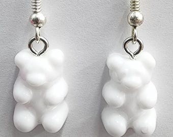 white gummy bear earrings, acrylic earrings, plastic charms, handmade minimal animal jewelry