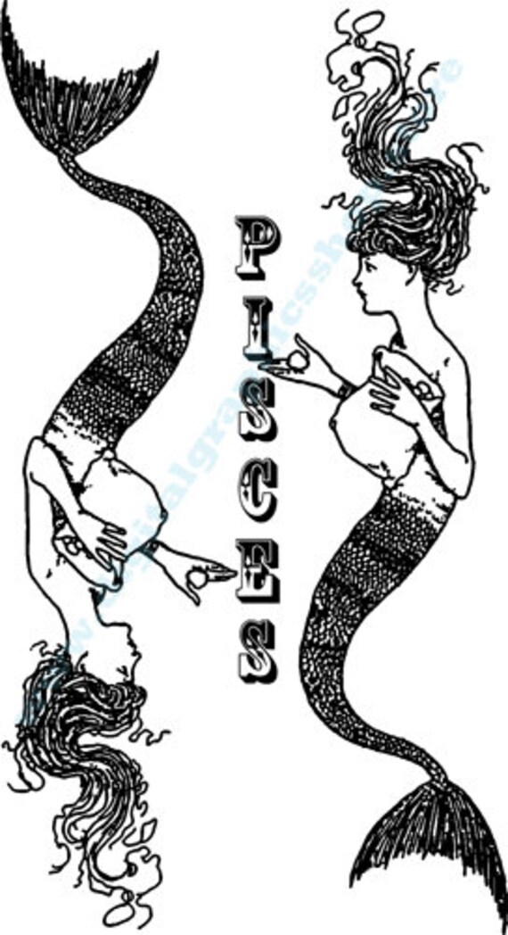 mermaid women pisces zodiac signs clipart digital print instant download horoscope birthday symbols images printablewall art