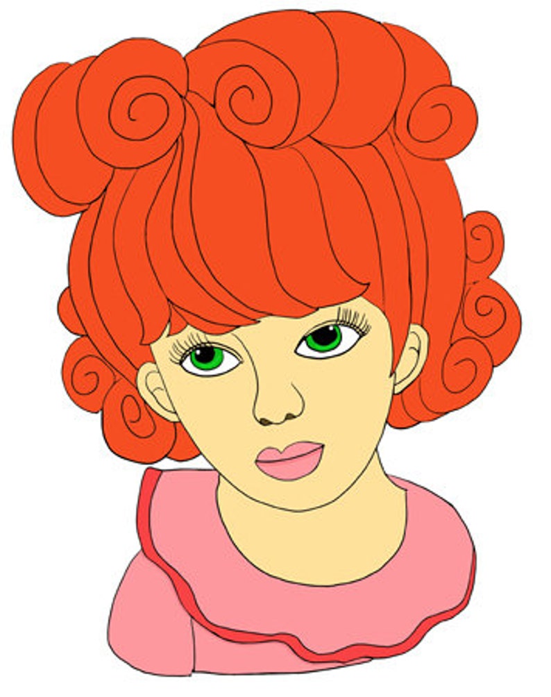Red curly hair girl child clipart png jpg printable art Etsy