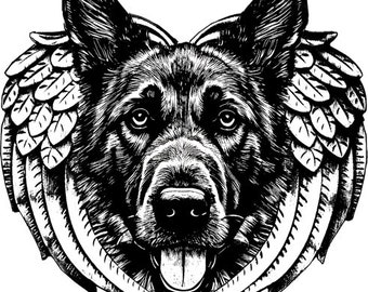 German shepherd Angel dog png printable art, transparent dog breed jpg pet memorials clipart digital instant download police Dog Breed K-9