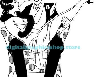 1920s couple, lovers, flapper girl, pinup printable art, clipart png, jpg, instant download, digital print