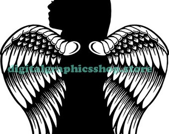 Angel girl, angel child silhouette clipart, printable wall art, minimal art,  jpg, instant download, digital prints