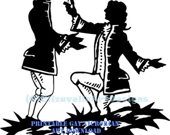 victorian gay man proposing to male lover svg , silhouette printable art, gay marriage clipart, engagement png, LGBTQ, instant download