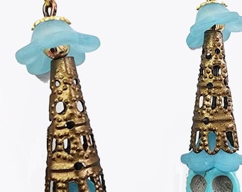 blue turquoise sugar skull earrings long dangles stone bead drop earrings day of the dead jewelry