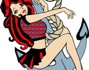 sailor pinup girl anchor clipart png jpg image, digital print, instant download, printable art