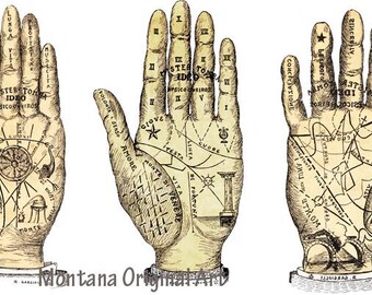palm reading hands print fortune telling vintage palmistry art reproduction print