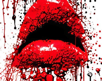 digital Instant Download womans red lips dripping blood png clipart blood drips png, jpg halloween horror png printable wall art