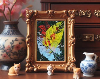 leaves lines, abstract aceo painting, original aceo art, aceo cards, miniature colorful artwork