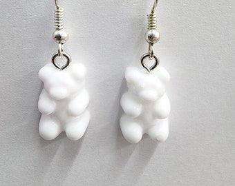 white gummy bear earrings, acrylic earrings, plastic charms, handmade minimal jewelry