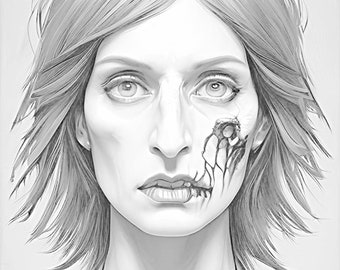 Zombie woman• Horror Art• Coloring Page for Adults • Grayscale Coloring Page • Instant Download •Colouring Page • JPEG printable