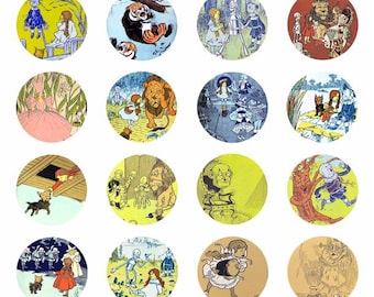 Imágenes prediseñadas de collage vintage del Mago de Oz, descarga digital, círculos de 1.5", imágenes descargables, imprimibles para hacer joyas DIY de cuento de hadas