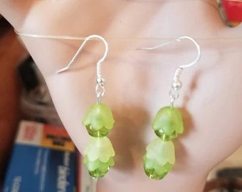 green bead drop flower dangles earrings acrylic glass bead earrings handmade jewelry