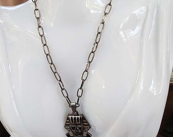 Vintage black Egyptian princess pendant necklace chain jewelry