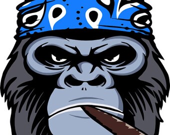 biker gorilla smoking cigar svg, ape face png, jpg, animal clipart, printable art, digital instant download
