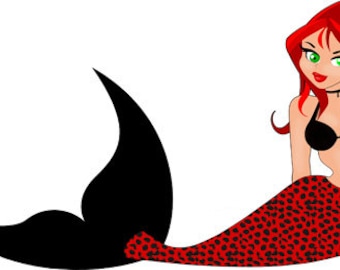 Red Head cartoon pinup girl sexy mermaid png jpg printable art clipart download digital image woman graphics