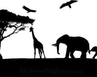 elephant giraffe jungle safari animals silhouette clipart png nursery art printable art prints Digital Download Image graphics downloadable