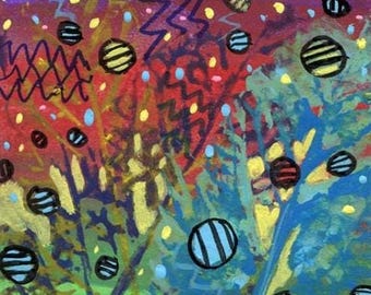 celebration of Life abstract painting original aceo art card colorful miniature