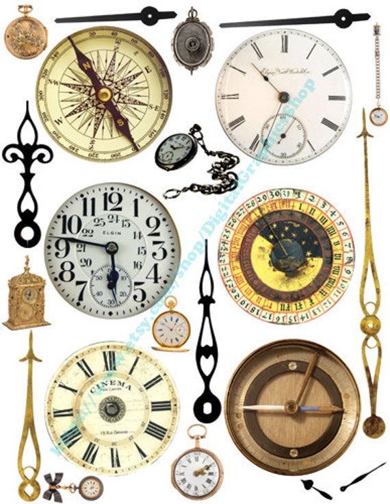 clocks pocket watch faces compass png clipart digital print, instant download, scrapbooking images, junk journals, die cuts