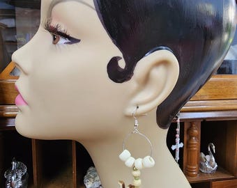 Acrylic White Elephant earrings bead hoops handmade animal jewelry